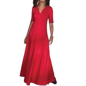 Soft Surroundings Scarletta Red Maxi Jersey Fit And Flare V-Neck Dress size 10